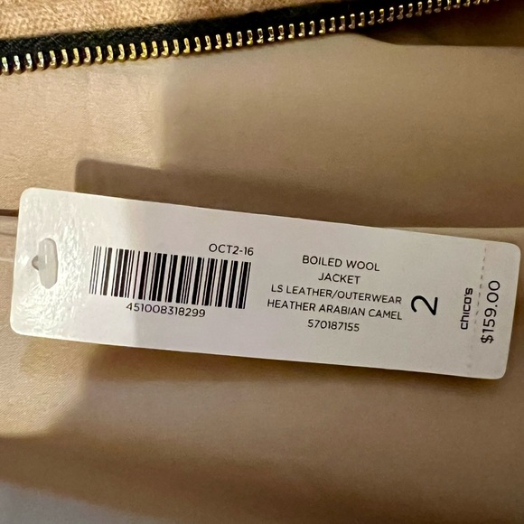 Chico's Camel Boiled Wool Jacket — Size 2 - Picture 10 of 11